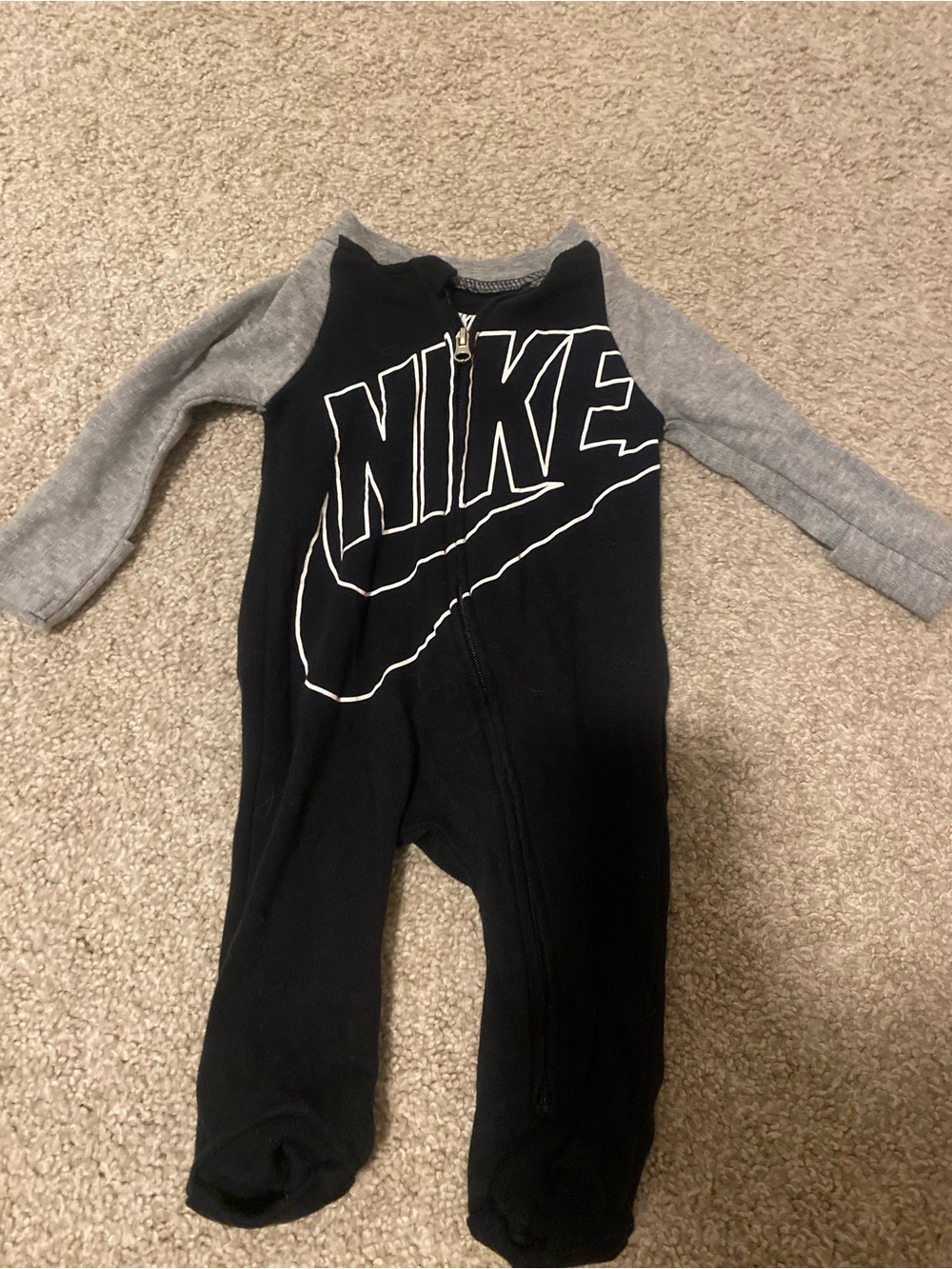 Nike Black and Gray Infant Zip Footed One-Piece